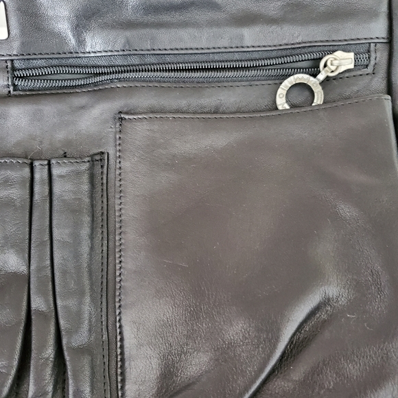 Lisa Loren black leather briefcase pewter tone - Picture 5 of 8